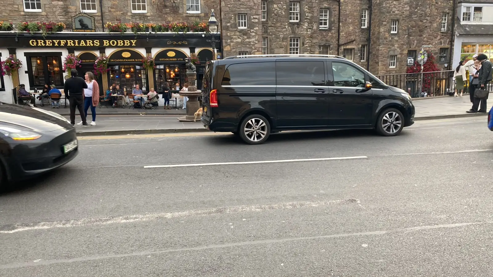 The V-Class on Candlemaker Row beside the Greyfriars Bobby statue
